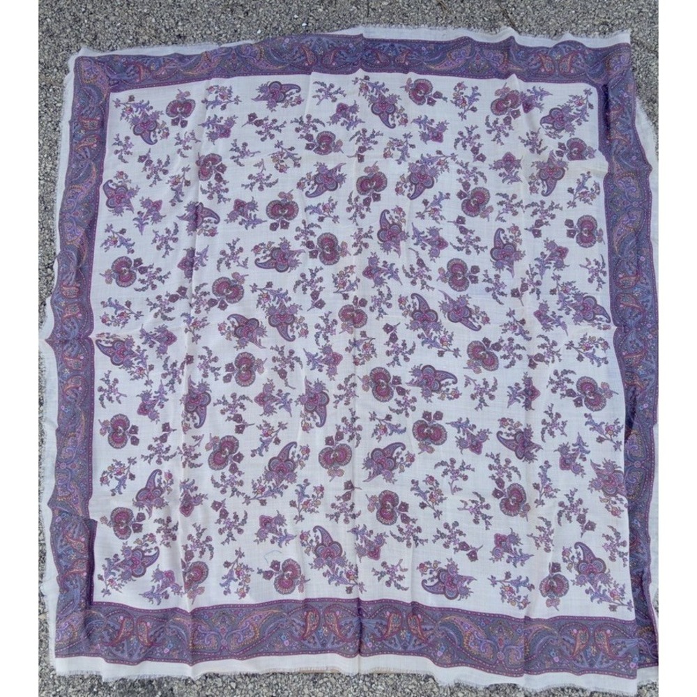 Vintage Italian Wool Scarf Paisley‎ Pink Purple Made in Italy Lightweight Shawl